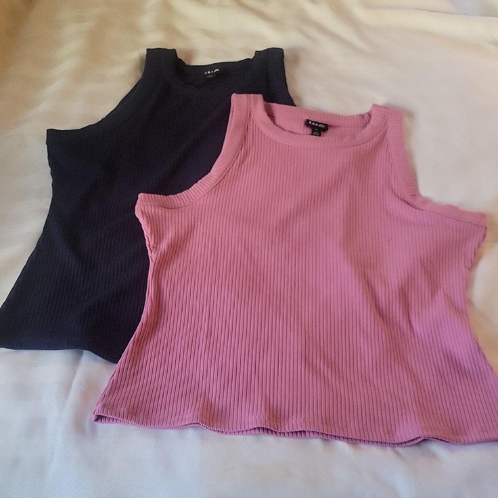 Inc. International Concept Pink and Black Ribbed Tank Tops, Size: XL,